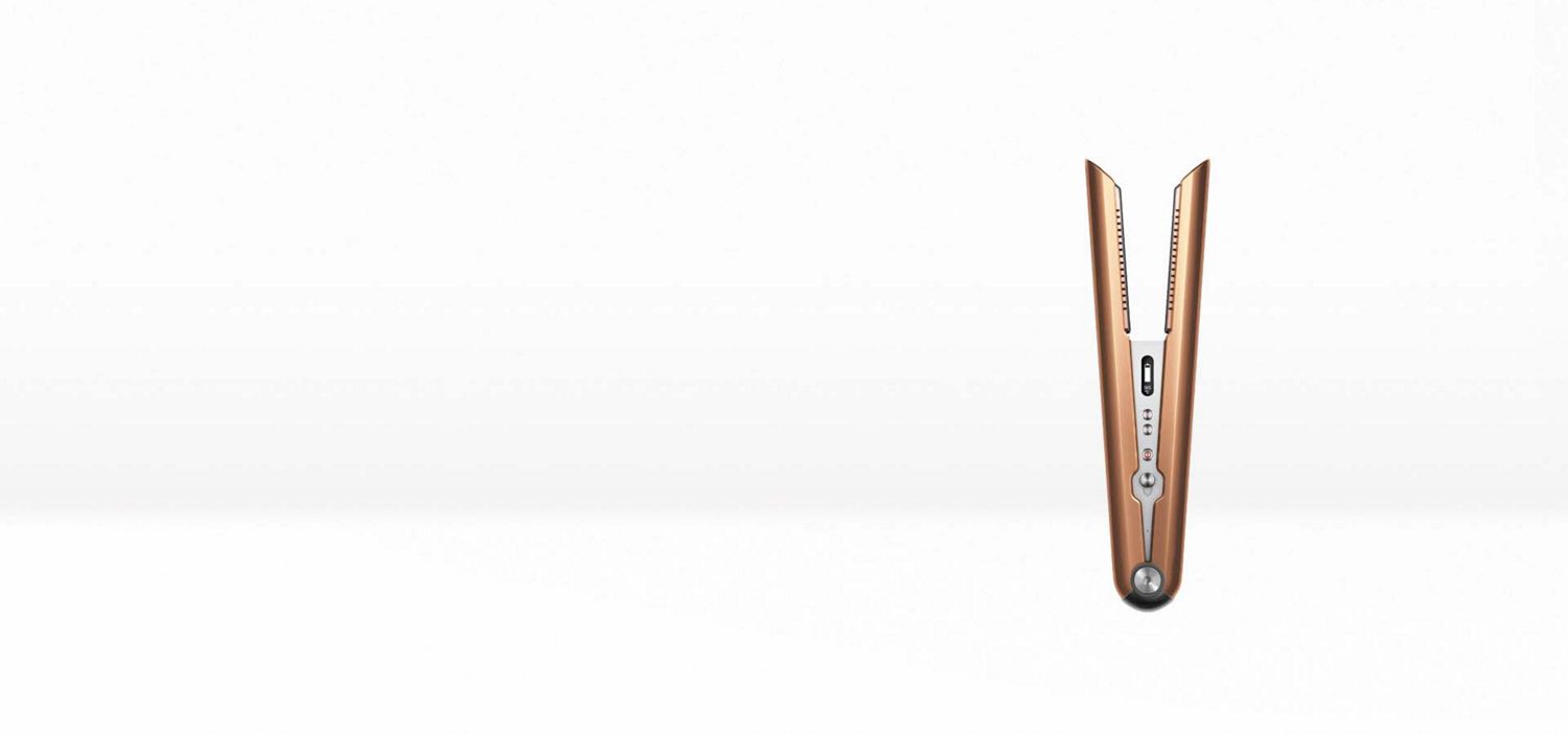 A model wearing a finished style created with the Dyson Corrale.